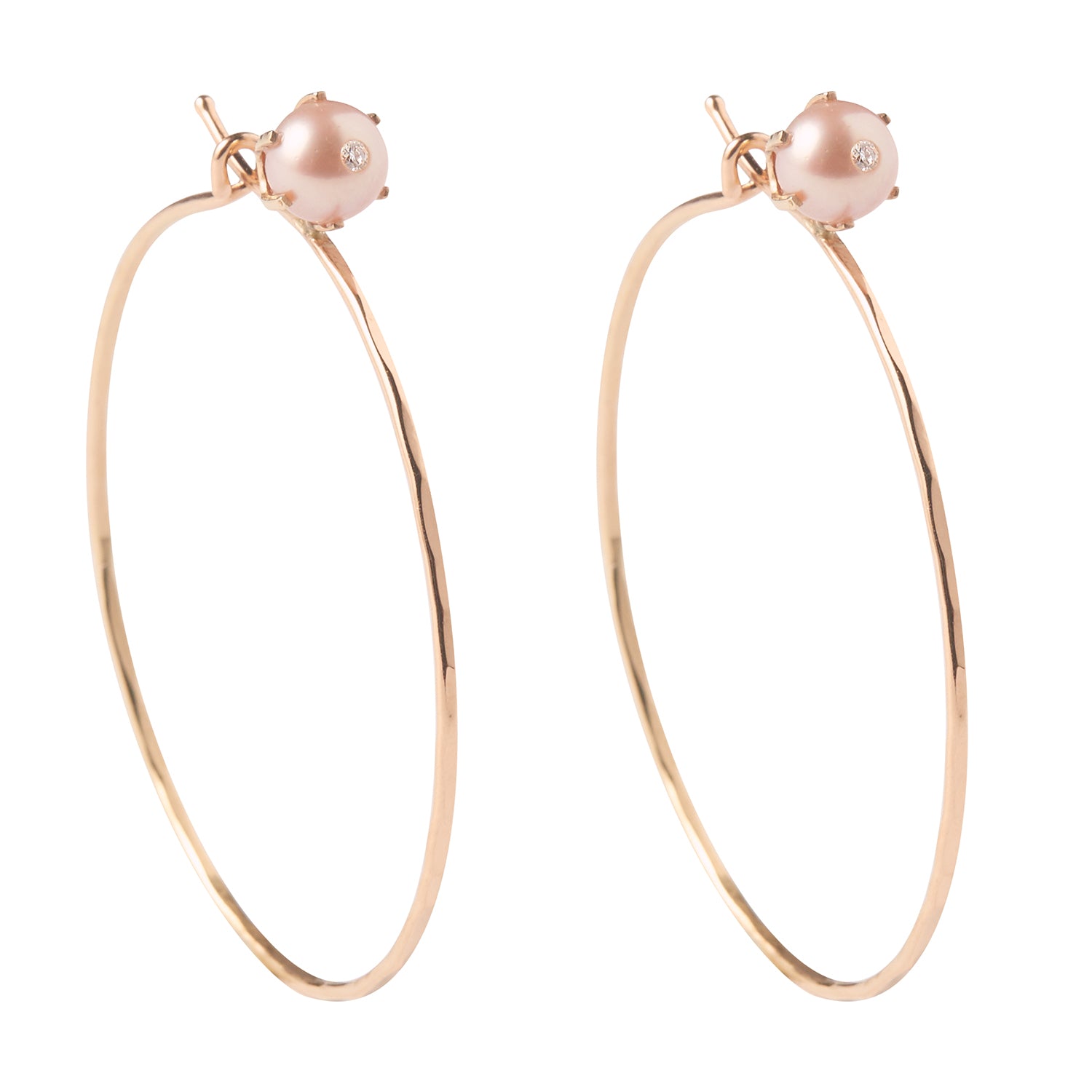 18k Rose Gold Pearl Stud Hoops