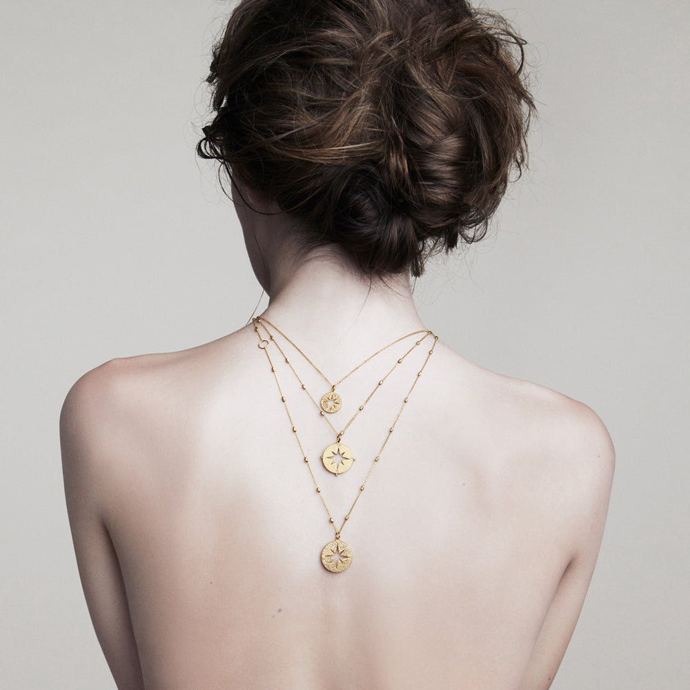 18k Rose Gold Diamond Pavé Compass on Rose Gold Lunar Chain