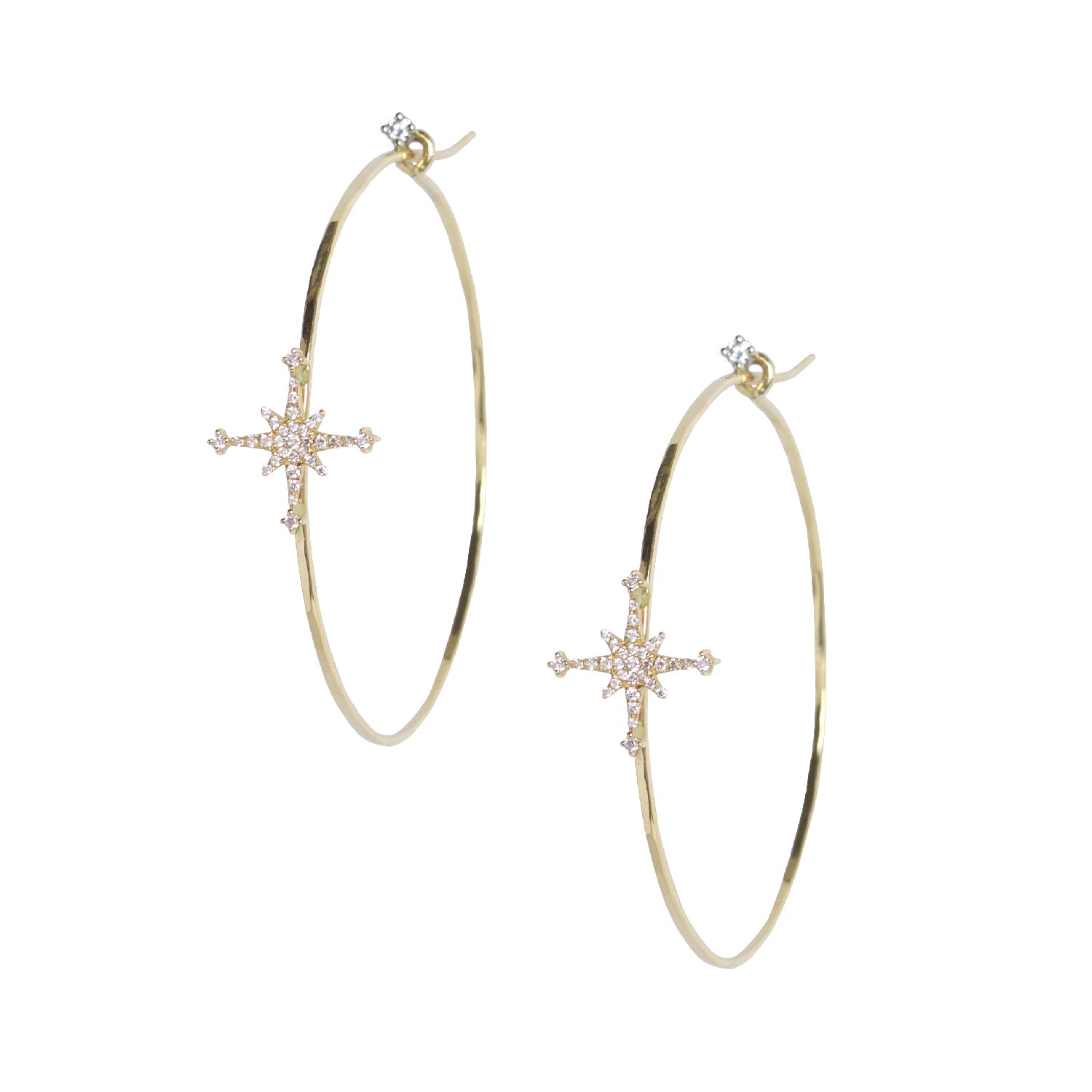 Diamond Stella Star Hoops in 18k Yellow Gold