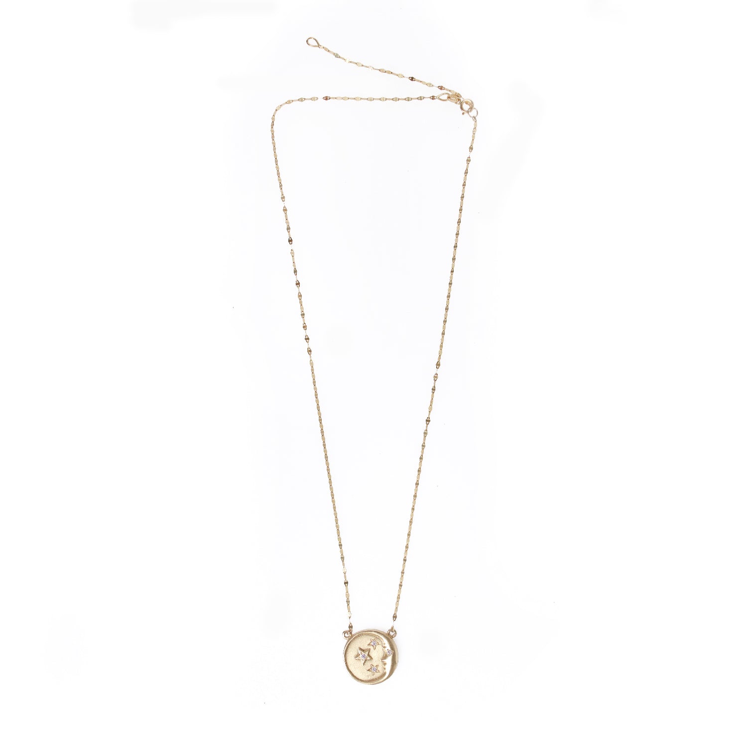 Man in the Moon and Stars Pendant Necklace in Yellow Gold