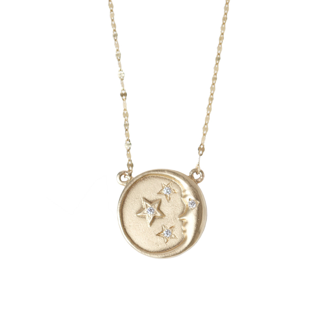 Man in the Moon and Stars Pendant Necklace in Yellow Gold