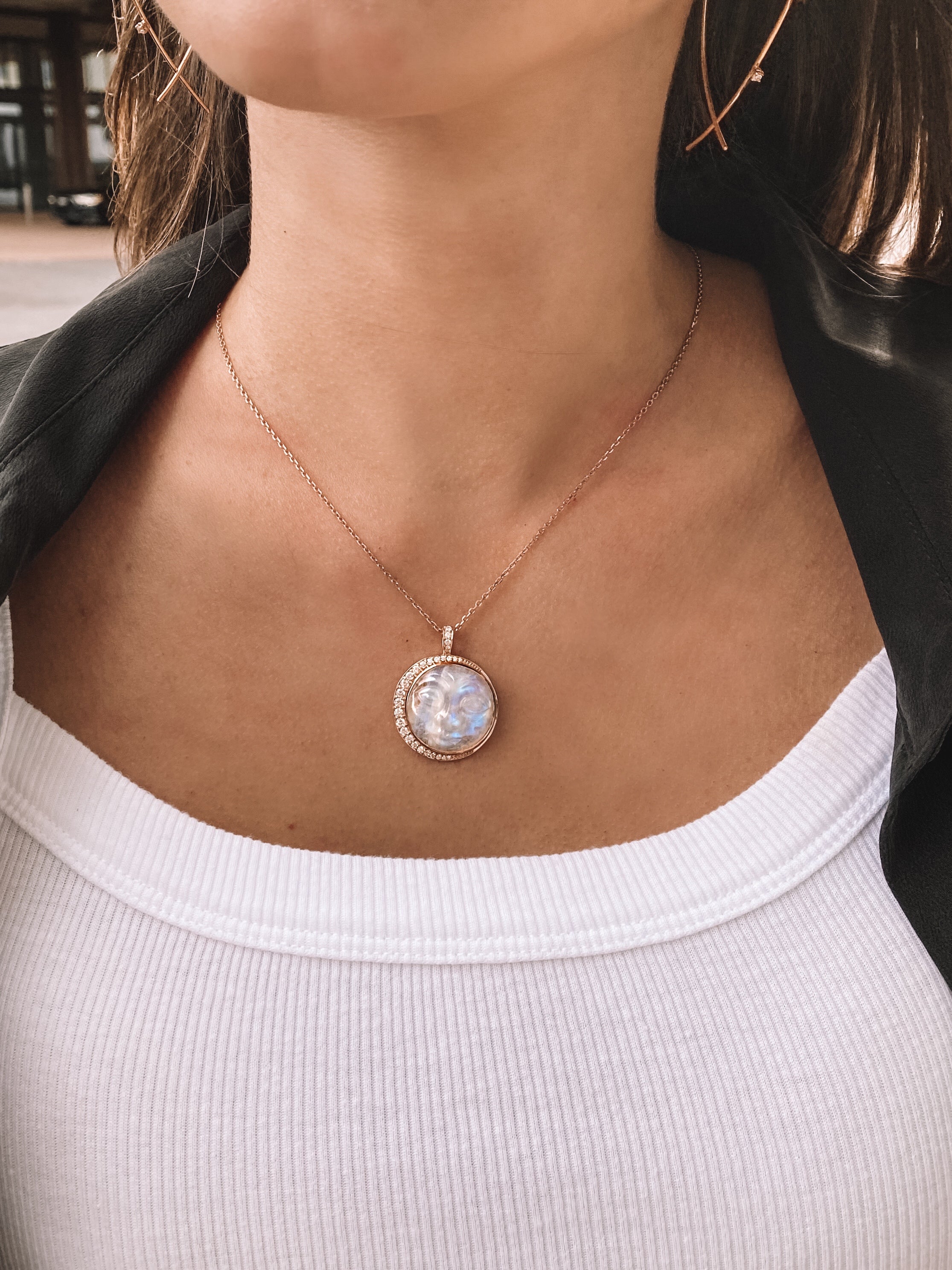 Moonstone Man in the Moon Necklace